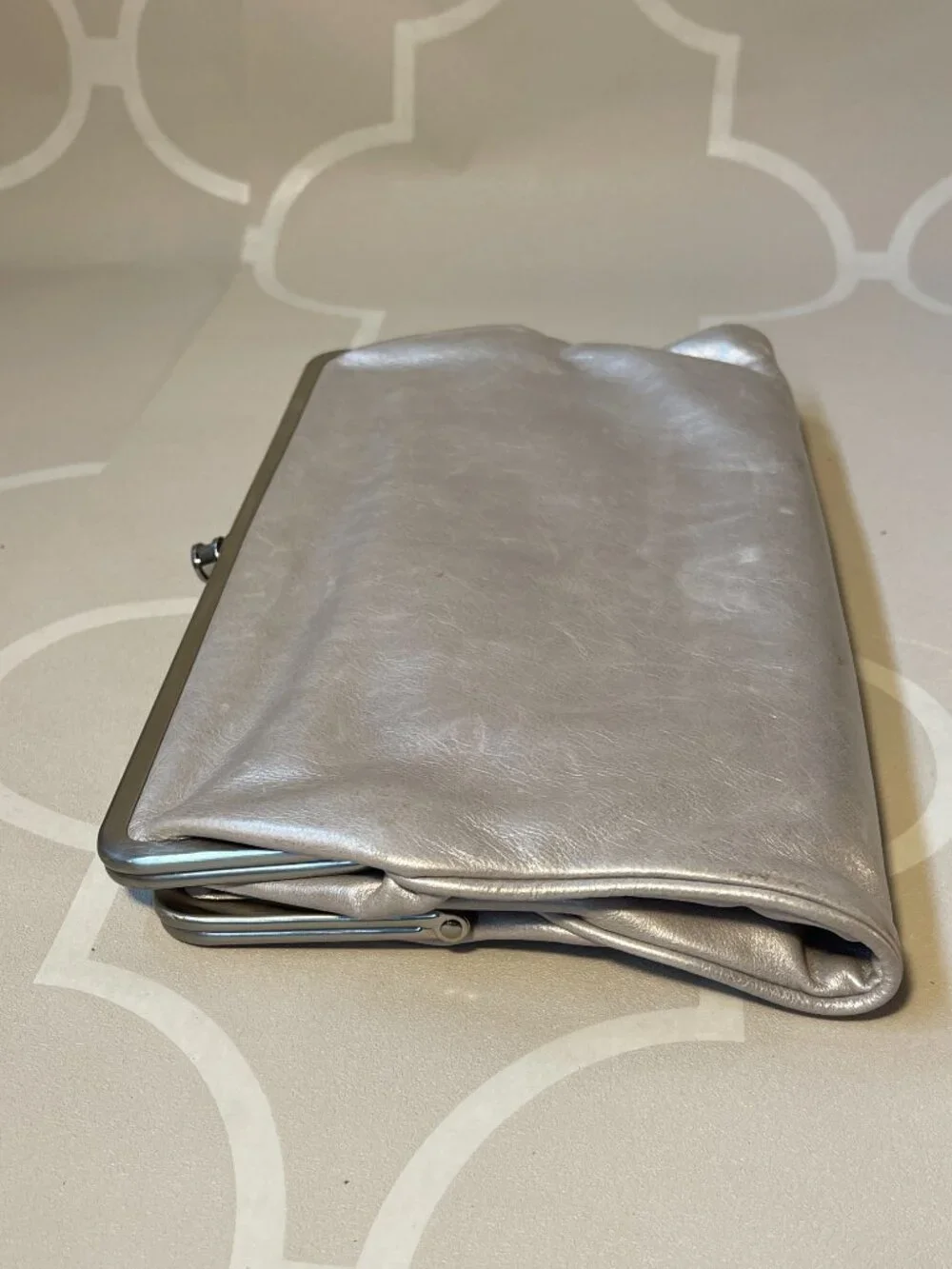 HOBO Large Leather Double Kisslock Frame Clutch Organizer Handbag
